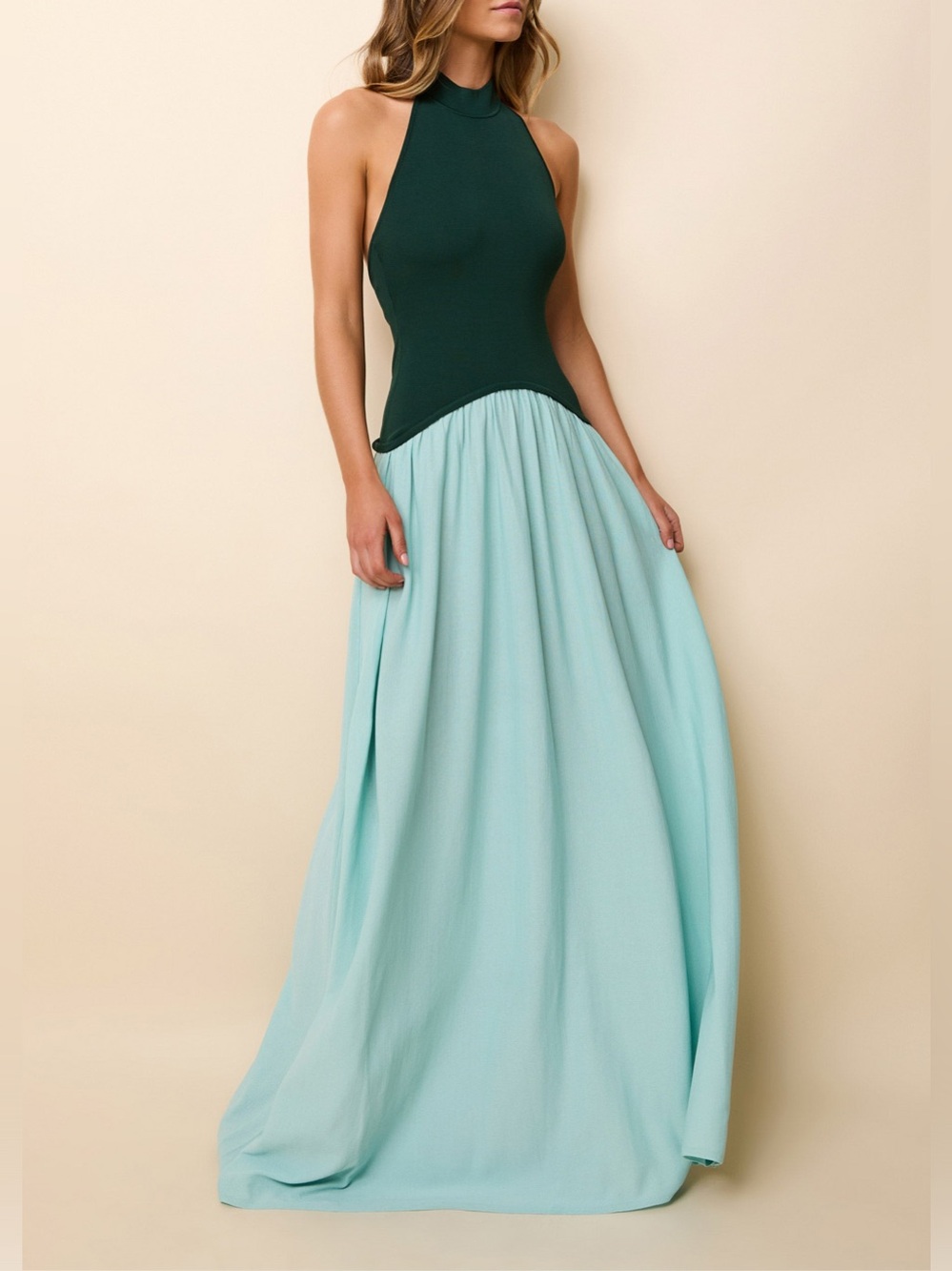 Solid & Stripe Halter Soglio Dress Evergreen / Sky